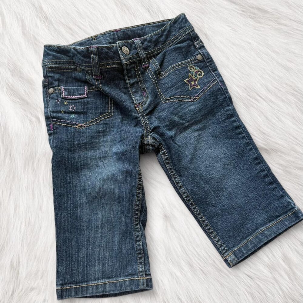 Y2K Kids embroidered low rise bootcut capri jeans | Lolita 90s Style| Size 6 - Picture 1 of 8